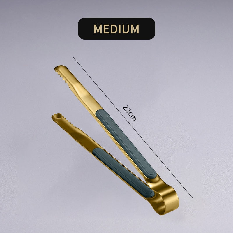 WORTHBUY Gold Stainless Steel Food Tongs Non-Slip Serving Tongs For BBQ Meat Salad Bread Kitchen Accessories Cooking Utensils