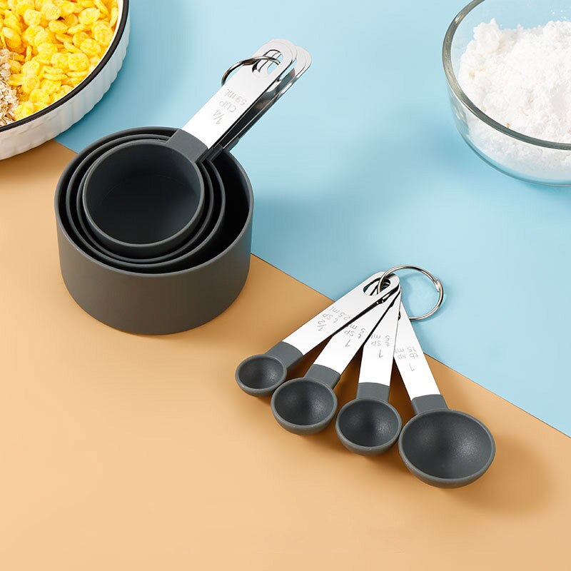 WORTHBUY Stackable Plastic Measuring Spoon And Cup Set With Stainless Handle Measuring Scoops For Baking Kitchen Measuring Tools