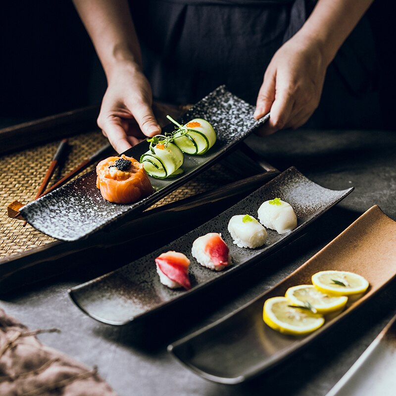 Japanese plate Creative rectangular sushi plate Black simple long plate 34.5cm*8.5cm Japanese restaurant tableware supplies