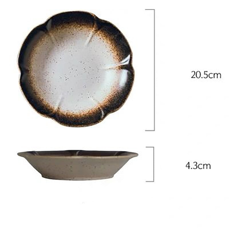 FANCITY Deep round plate, ceramic creative salad plate, household dish, shallow plate