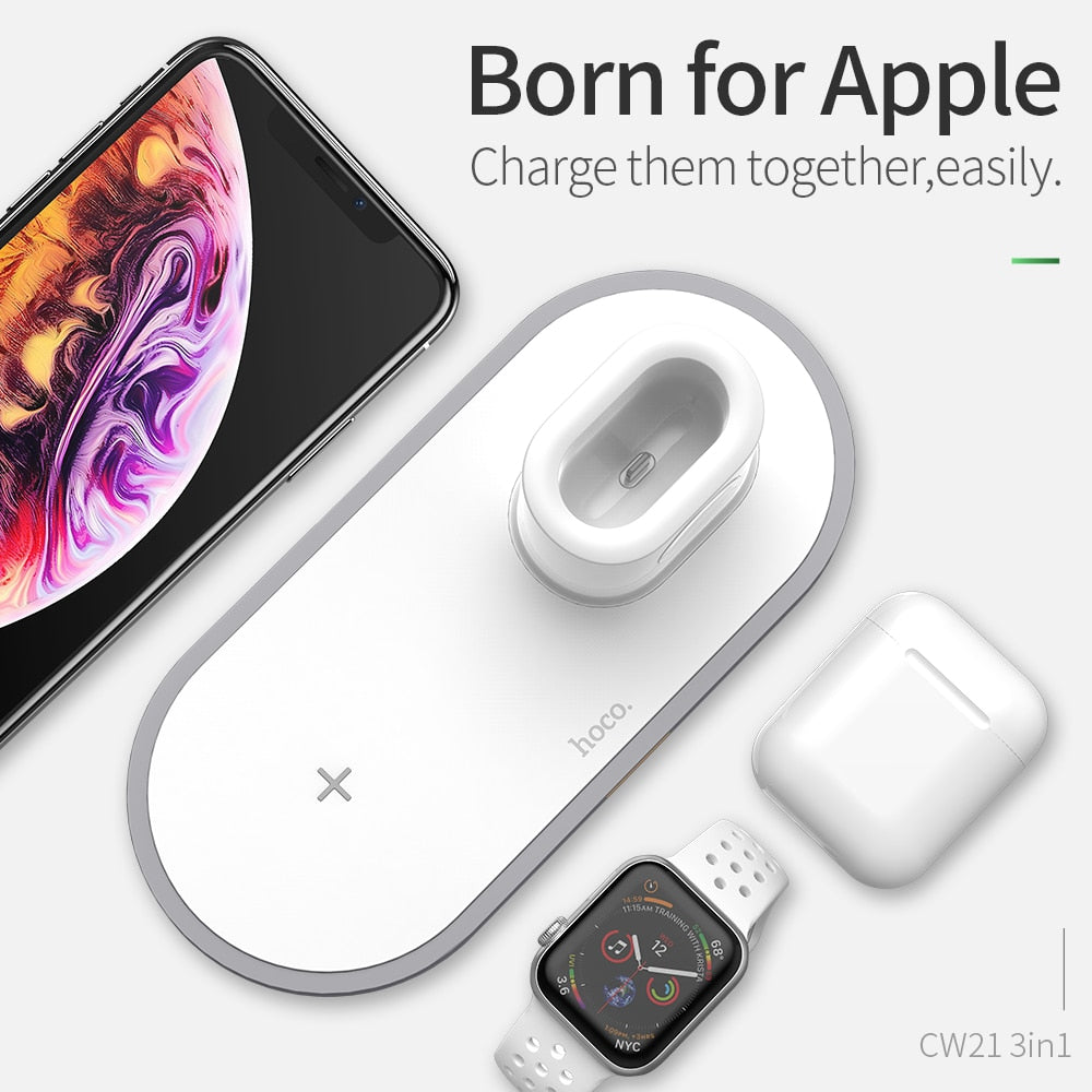 HOCO 3in1 Wireless Charger Qi Pad for iPhone 11 pro X XS Max XR for Apple Watch 4 3 2 Airpods 10W Fast Charge For Samsung S9 S10