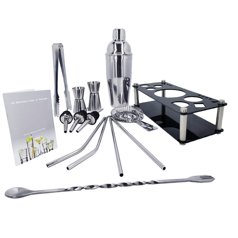 Professional Cocktail Shakers Bartender Kit Stainless Steel Bar Tools 1-15 Pcs/Set Rack Frame Bar Cocktail Recipes