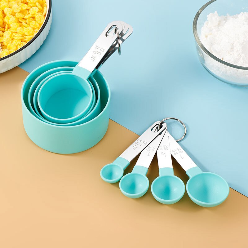 WORTHBUY Stackable Plastic Measuring Spoon And Cup Set With Stainless Handle Measuring Scoops For Baking Kitchen Measuring Tools