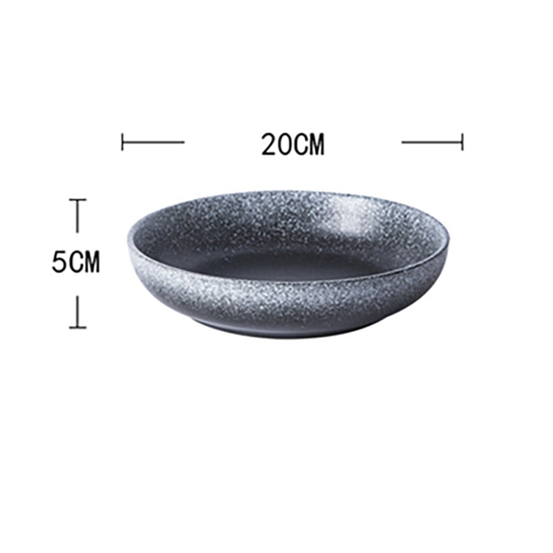 FANCITY Deep round plate, ceramic creative salad plate, household dish, shallow plate