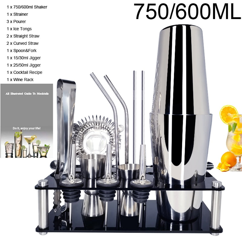 Professional Cocktail Shakers Bartender Kit Stainless Steel Bar Tools 1-15 Pcs/Set Rack Frame Bar Cocktail Recipes