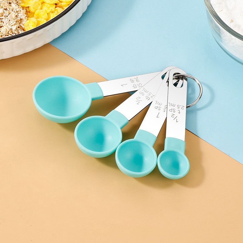 WORTHBUY Stackable Plastic Measuring Spoon And Cup Set With Stainless Handle Measuring Scoops For Baking Kitchen Measuring Tools