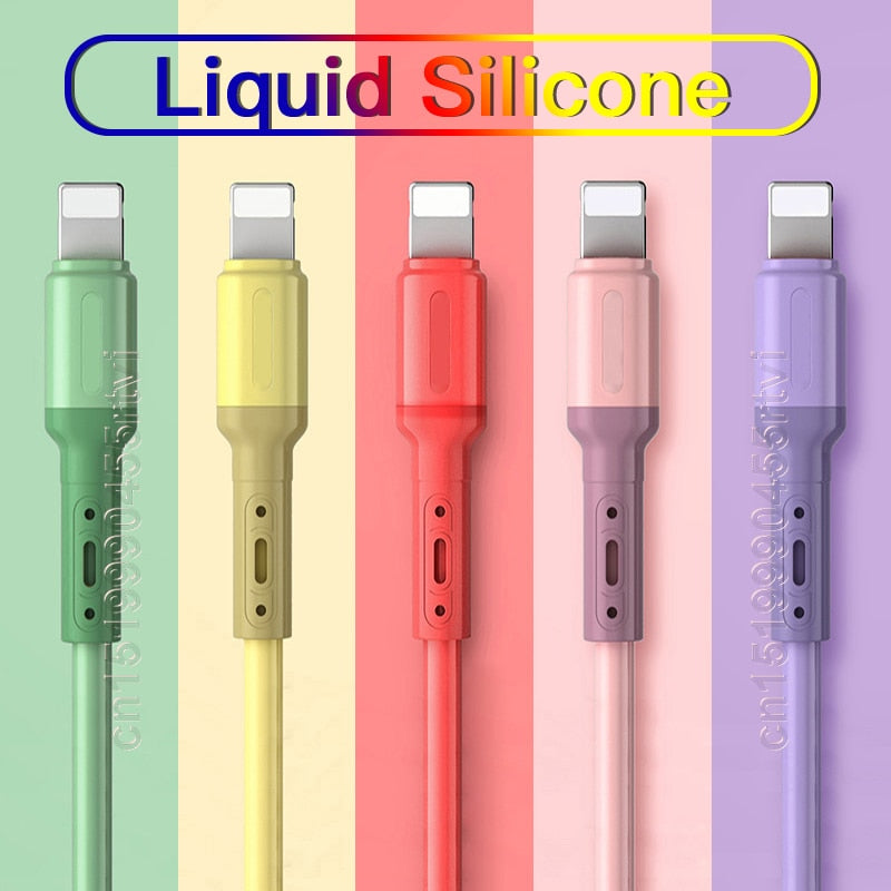 USB Cable For iPhone 13 12 11 Pro Max X XR XS 8 7 6s 5s Fast Data Charging Charger USB Wire Cord Liquid Silicone Cable 1/1.5/2M