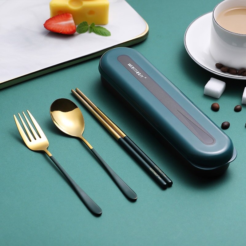 WORTHBUY Portable Travel Tableware Set 18/8 Stainless Steel Dinner Set Spoon Fork Chopsticks With Box Kitchen Dinnerware