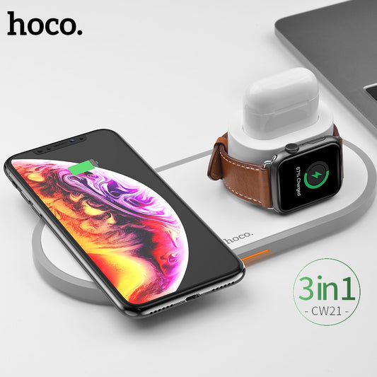 HOCO 3in1 Wireless Charger Qi Pad for iPhone 11 pro X XS Max XR for Apple Watch 4 3 2 Airpods 10W Fast Charge For Samsung S9 S10