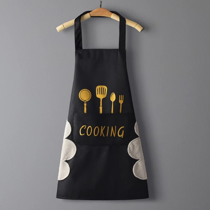 Aprons can be wiped. Nordic style Korean waterproof black-and-white apron for household kitchen.