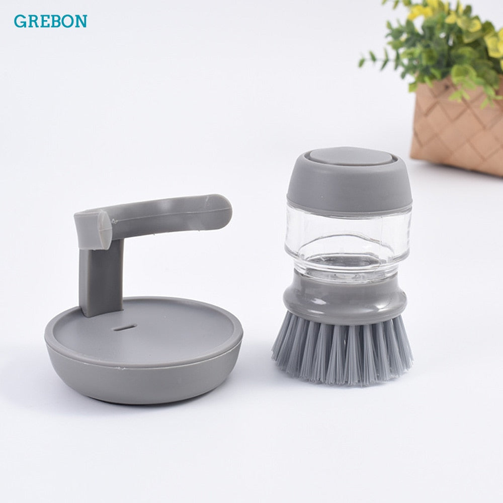 Dishwashing Brush Liquid Soap Dispenser Pan Pot Cleaning Brush Oil Remover Long Handle Sponge Dispenser Kitchen Cleaning Tools