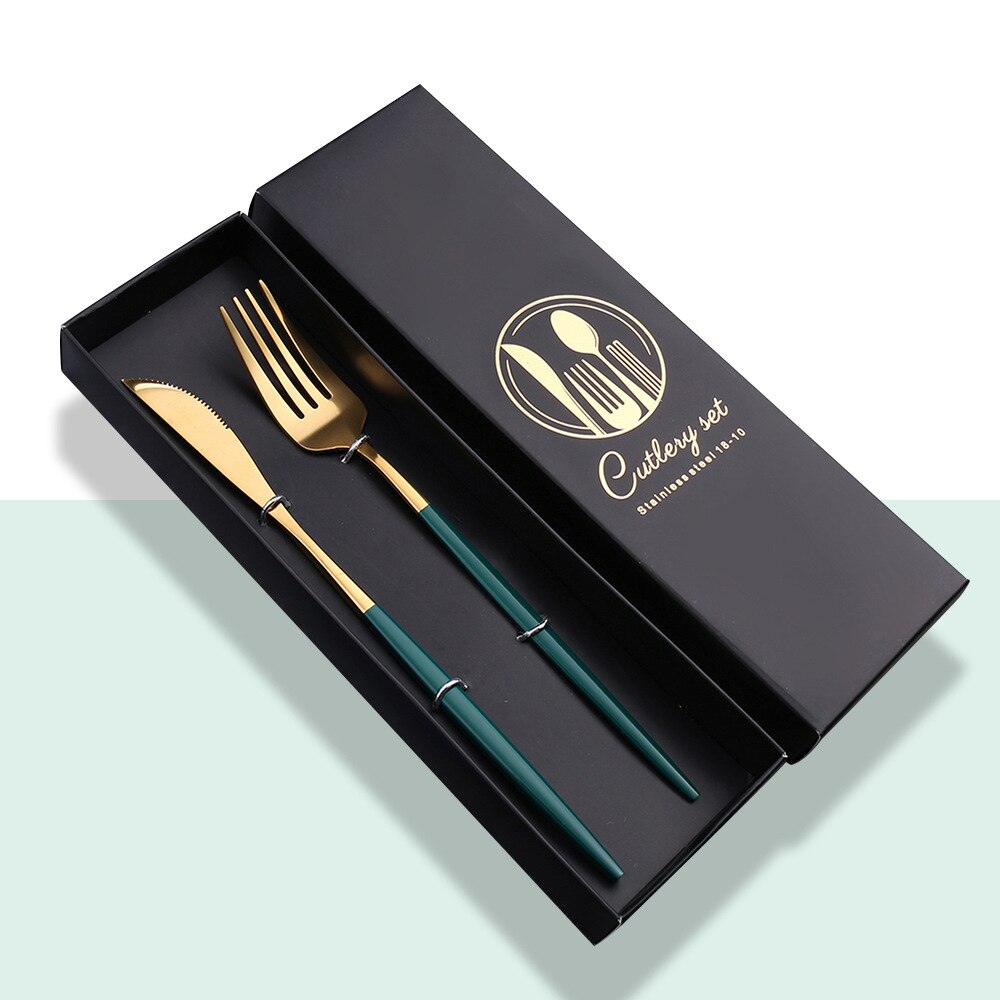 Cutlery gift box, stainless steel bright mirror Portuguese tableware four-piece set