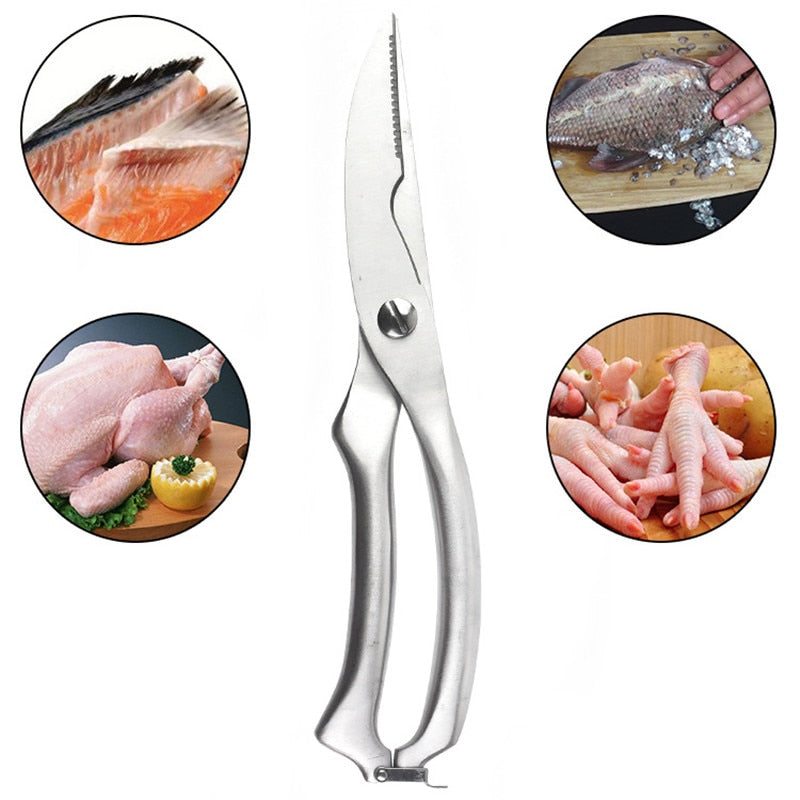 Powerful Chicken Bone Scissors Stainless Steel Kitchen Scissors Household Food Scissors Multifunctional Fish Bone Scissors