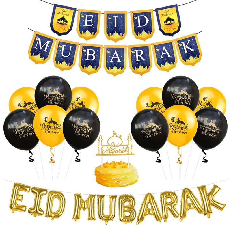 Eid Mubarak Banner Balloons Ramadan Kareem Decoration Ramadan Mubarak Muslim Islamic Festival Party DIY Decorations