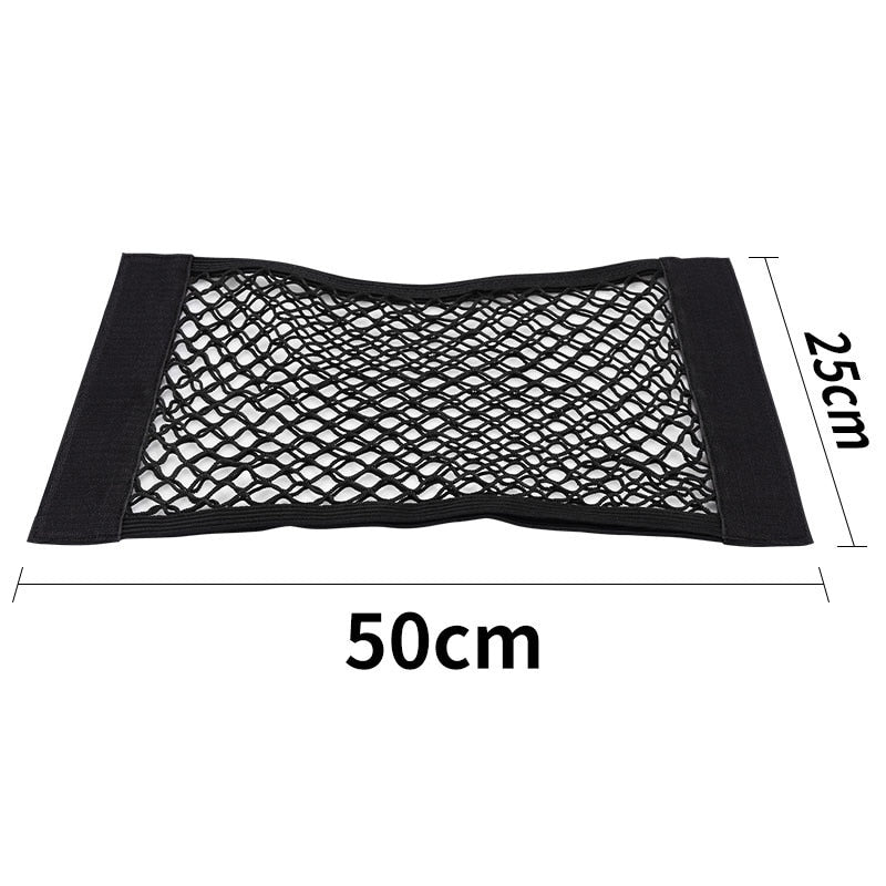 Car Back Rear Trunk Organizer Net Mesh Seat Elastic String Magic Sticker Universal Storage Bag Pocket Auto Organizer