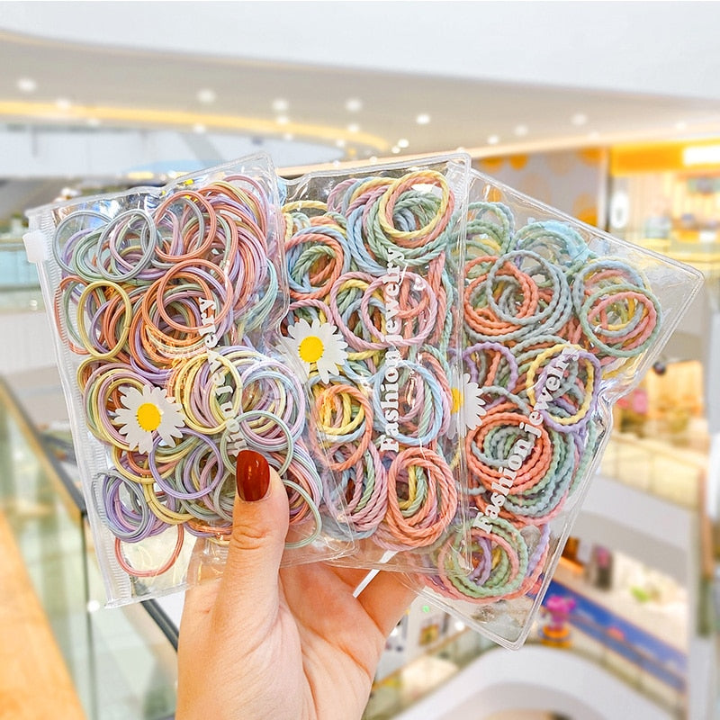 50/100/200 Pcs/Bag Children Cute Candy Cartoon Solid Elastic Hair Bands Girls Lovely Srunchies Rubber Bands Kid Hair Accessories