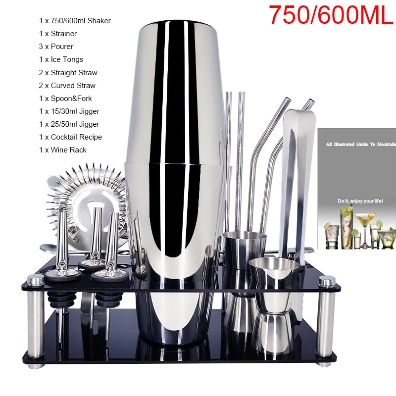 Professional Cocktail Shakers Bartender Kit Stainless Steel Bar Tools 1-15 Pcs/Set Rack Frame Bar Cocktail Recipes