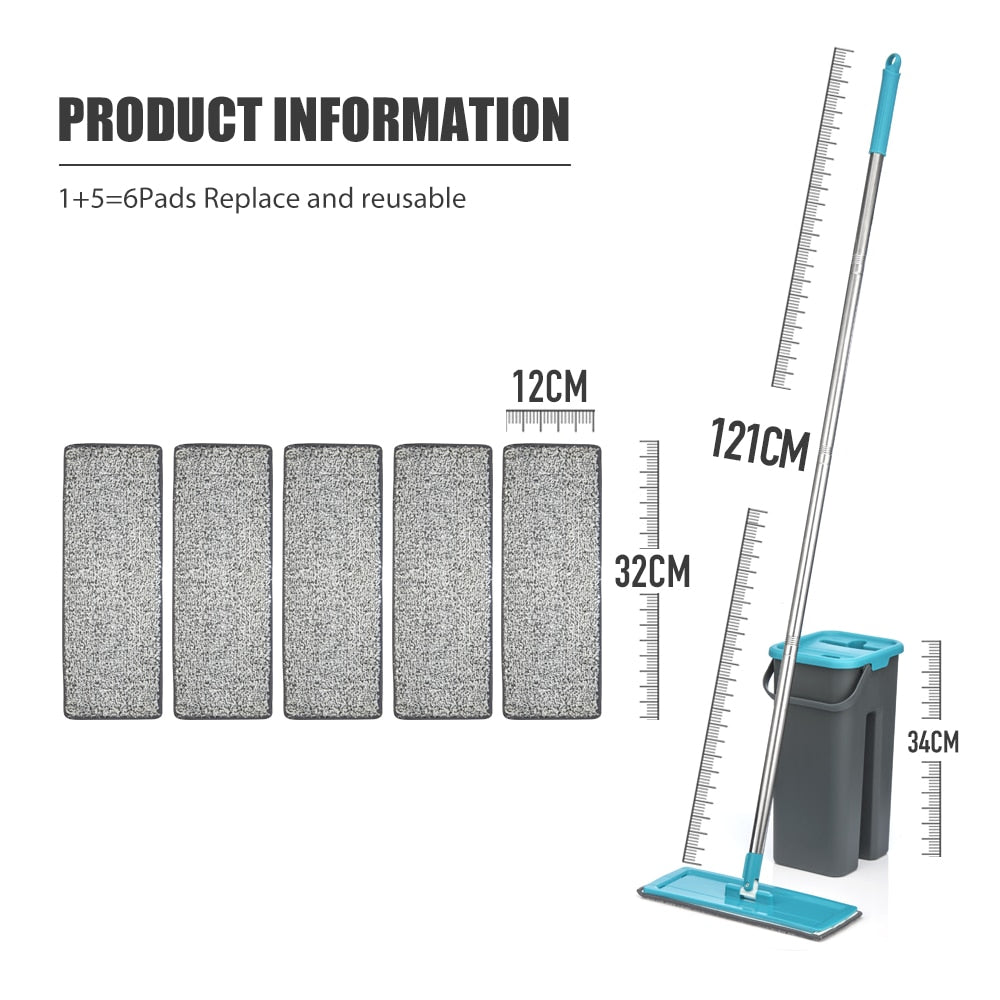 Flat Squeeze Mop and Bucket Hand Free Wringing Floor Cleaning Mop Microfiber Mop Pads Wet or Dry Usage on Hardwood Laminate Tile