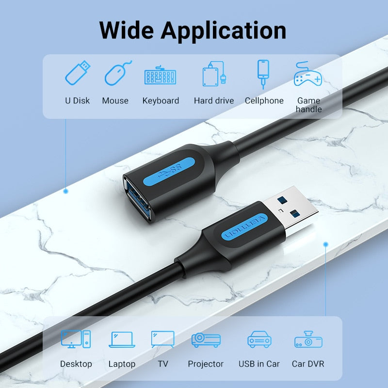 Vention USB 3.0 Extension Cable USB 3.0 2.0 Cable Extender Data Cord for PC Smart TV Xbox One SSD Fast Speed USB Cable Extension