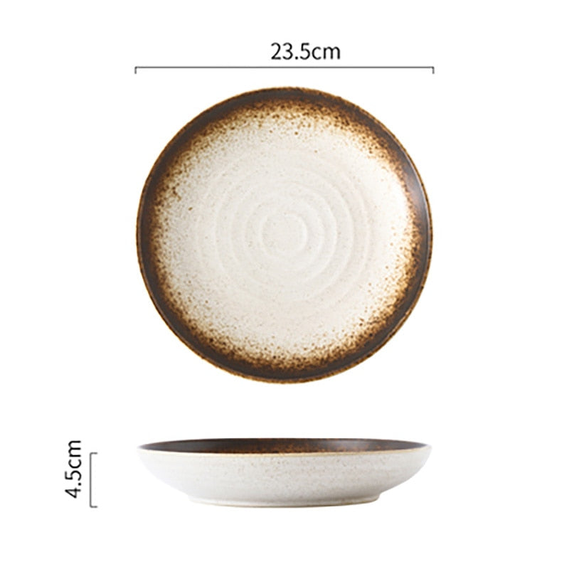 FANCITY Deep round plate, ceramic creative salad plate, household dish, shallow plate