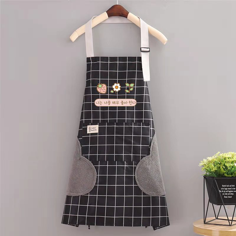 Hand apron kitchen waterproof waist adjustable apron with pocket grid apron coffee shop work apron.