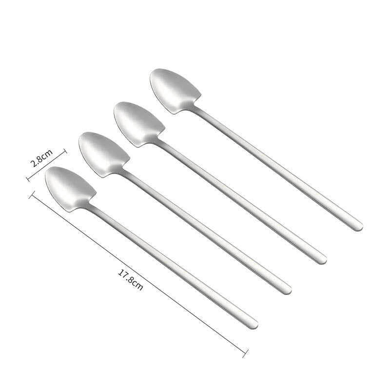 WORTHBUY 2/4 Pcs Gold Shovel Spoon Stainless Steel Tea Spoon Long Handle Coffee Dessert Spoon Set Coffee Scoop Kitchen Tableware