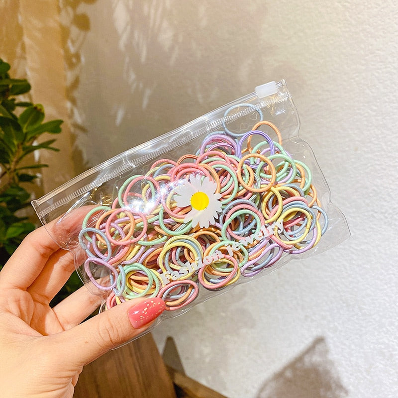 50/100/200 Pcs/Bag Children Cute Candy Cartoon Solid Elastic Hair Bands Girls Lovely Srunchies Rubber Bands Kid Hair Accessories