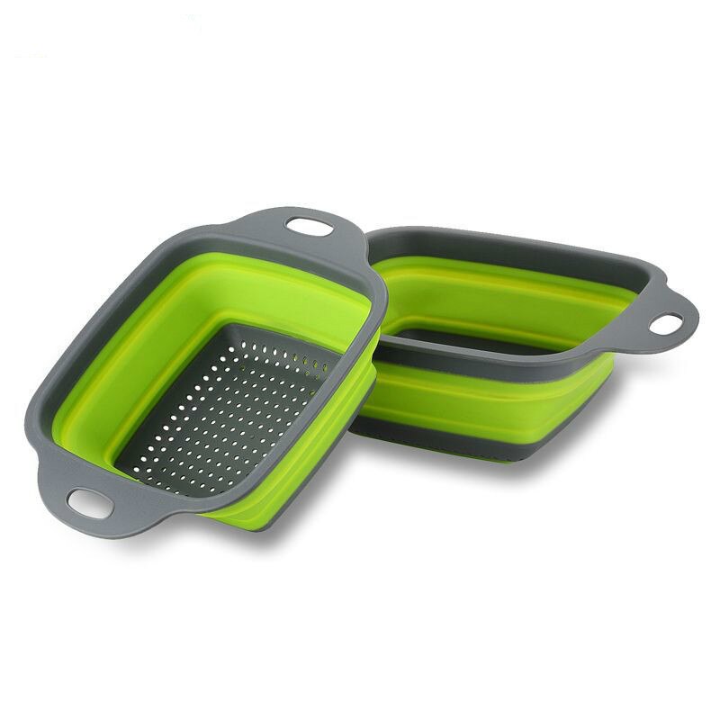 Square Draining Basket Collapsible Colander Silicone Kitchen Storage Bag Fruit and Vegetable Basket Folding Filter WF6151432