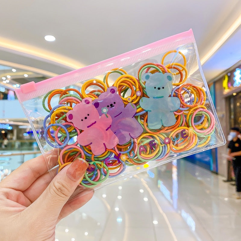 50/100/200 Pcs/Bag Children Cute Candy Cartoon Solid Elastic Hair Bands Girls Lovely Srunchies Rubber Bands Kid Hair Accessories