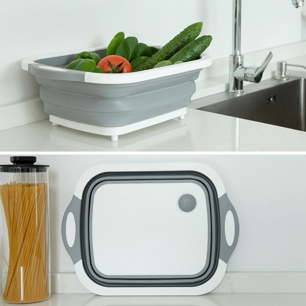 Anti-skid Multifunction Collapsible Cutting Board Dish Tub 3 In 1 Folding Sink Drain Basket Travel Outdoor Camp Portable Basins