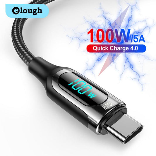 Elough LED PD 100W USB C to Type C Cable Fast Charging Charger Wire Cord Type C USB C Cable For Xiaomi POCO X3 Huawei Samsung