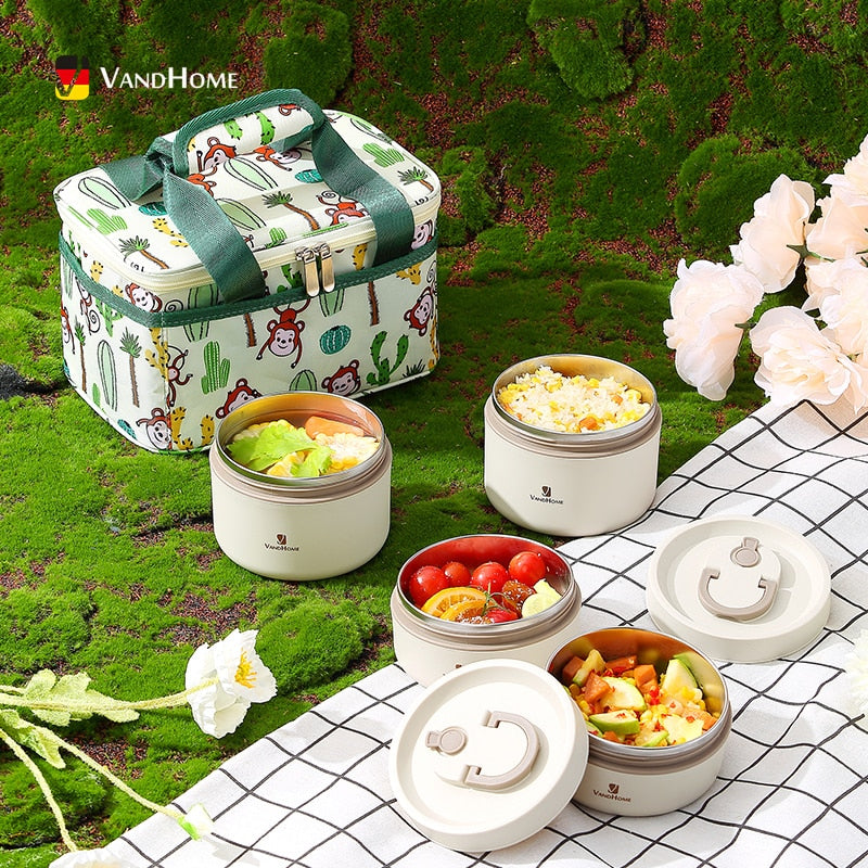 VandHome Thermal Lunch Box 18/8 Stainless Steel Bento Box Portable Leak-Proof Food Container For Kids School Picnic Food Box