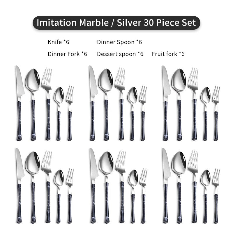 WORTHBUY 5/20/30 Pcs Gold Cutlery Set Stainless Steel Knife Fork Spoon Dinner Set With Wood Grain Handle Kitchen Tableware Set