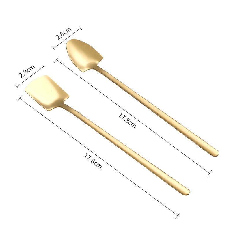 WORTHBUY 2/4 Pcs Gold Shovel Spoon Stainless Steel Tea Spoon Long Handle Coffee Dessert Spoon Set Coffee Scoop Kitchen Tableware