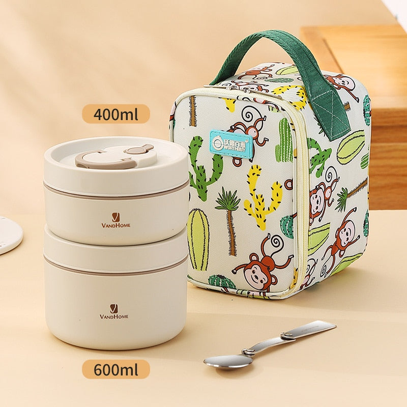 VandHome Thermal Lunch Box 18/8 Stainless Steel Bento Box Portable Leak-Proof Food Container For Kids School Picnic Food Box