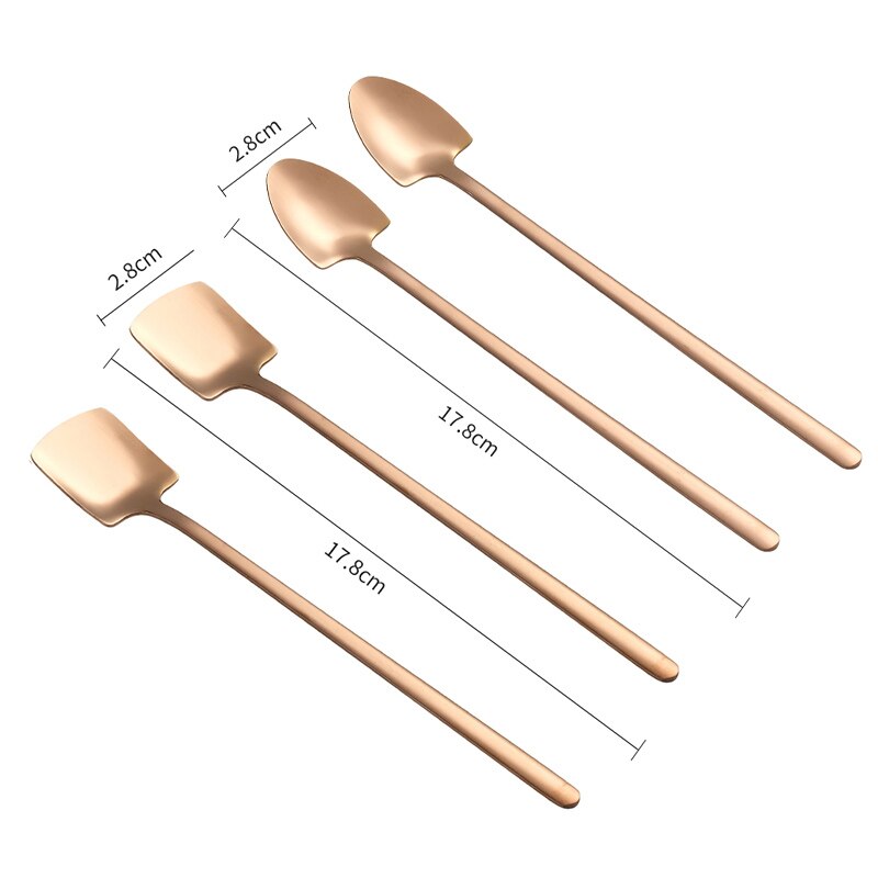 WORTHBUY 2/4 Pcs Gold Shovel Spoon Stainless Steel Tea Spoon Long Handle Coffee Dessert Spoon Set Coffee Scoop Kitchen Tableware