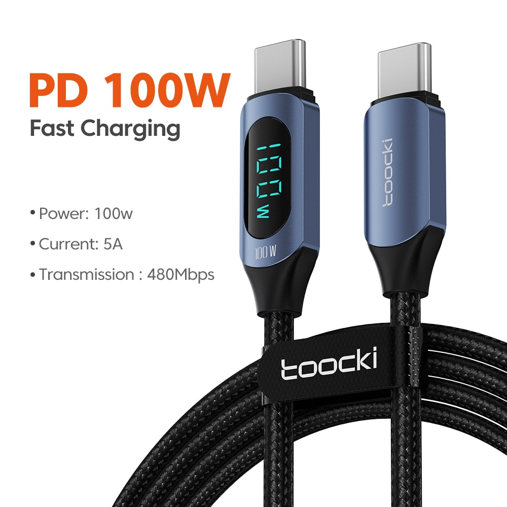 Toocki Type C to Type C Cable 100W PD Fast Charging Charger USB C to USB C Display Cable For Xiaomi POCO f3 Realme Macbook iPad