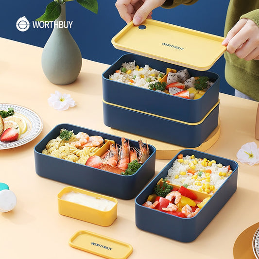 WORTHBUY Portable Lunch Box For Kids School Microwave Plastic Bento Box With Movable Compartments Salad Fruit Food Container Box