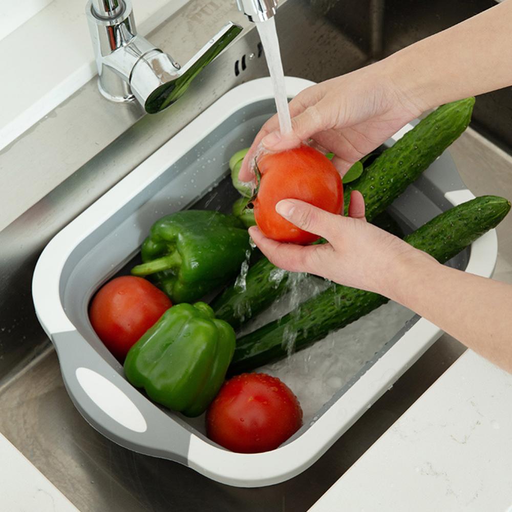 Anti-skid Multifunction Collapsible Cutting Board Dish Tub 3 In 1 Folding Sink Drain Basket Travel Outdoor Camp Portable Basins