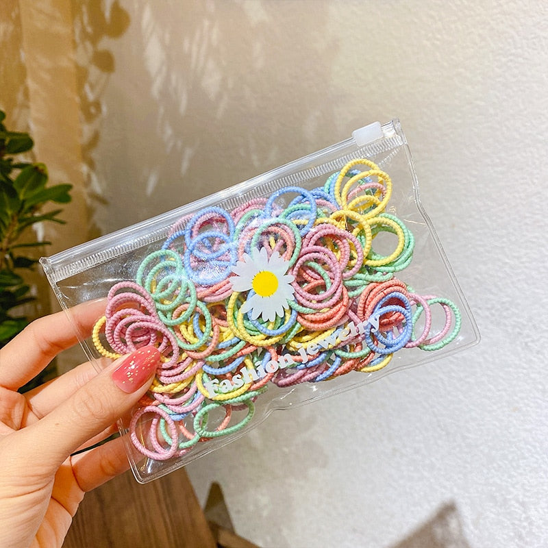 50/100/200 Pcs/Bag Children Cute Candy Cartoon Solid Elastic Hair Bands Girls Lovely Srunchies Rubber Bands Kid Hair Accessories