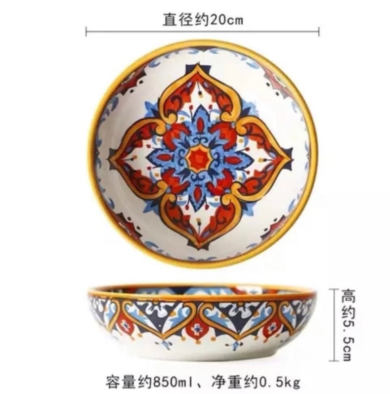 FANCITY Deep round plate, ceramic creative salad plate, household dish, shallow plate