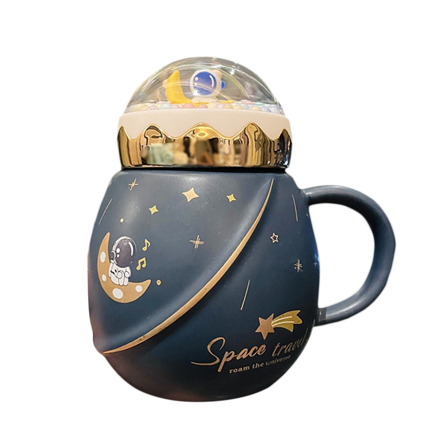 Spaceman and Moon Pattern Mug with Lid and Spoon, Creative Coffee Cup for Office/ Home, Gifts for Valentine’s Day/ Birthday