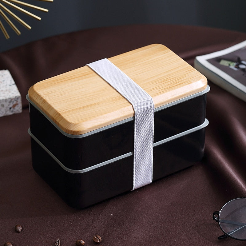 Japanese-style Wood Grain Lunch Box Double-layer Sealed Leak-proof Microwave Lunch Box Tableware Office Worker Student Lunch Box