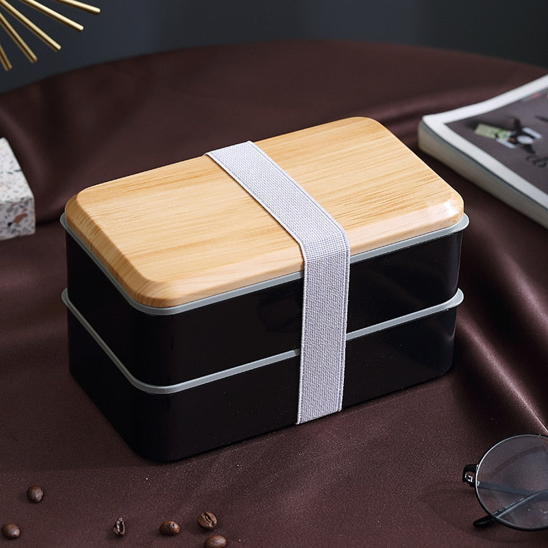 Japanese-style Wood Grain Lunch Box Double-layer Sealed Leak-proof Microwave Lunch Box Tableware Office Worker Student Lunch Box