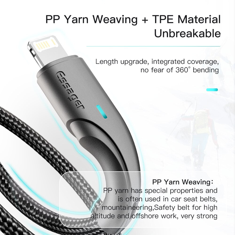 Essager USB Cable For iPhone 13 12 11 Pro Max XR XS 8 7 6s 5 Plus Fast Charging Wire For iPhone Charger Charging Cable Cord