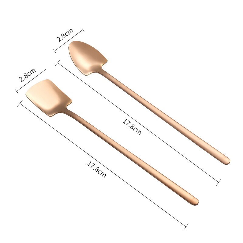 WORTHBUY 2/4 Pcs Gold Shovel Spoon Stainless Steel Tea Spoon Long Handle Coffee Dessert Spoon Set Coffee Scoop Kitchen Tableware