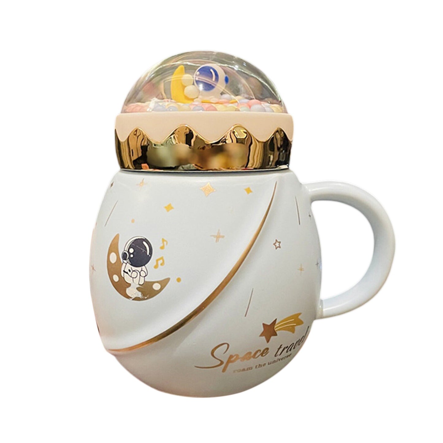 Spaceman and Moon Pattern Mug with Lid and Spoon, Creative Coffee Cup for Office/ Home, Gifts for Valentine’s Day/ Birthday