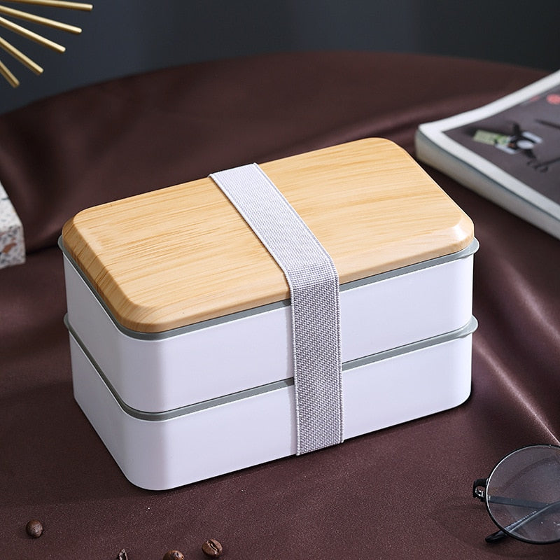 Japanese-style Wood Grain Lunch Box Double-layer Sealed Leak-proof Microwave Lunch Box Tableware Office Worker Student Lunch Box