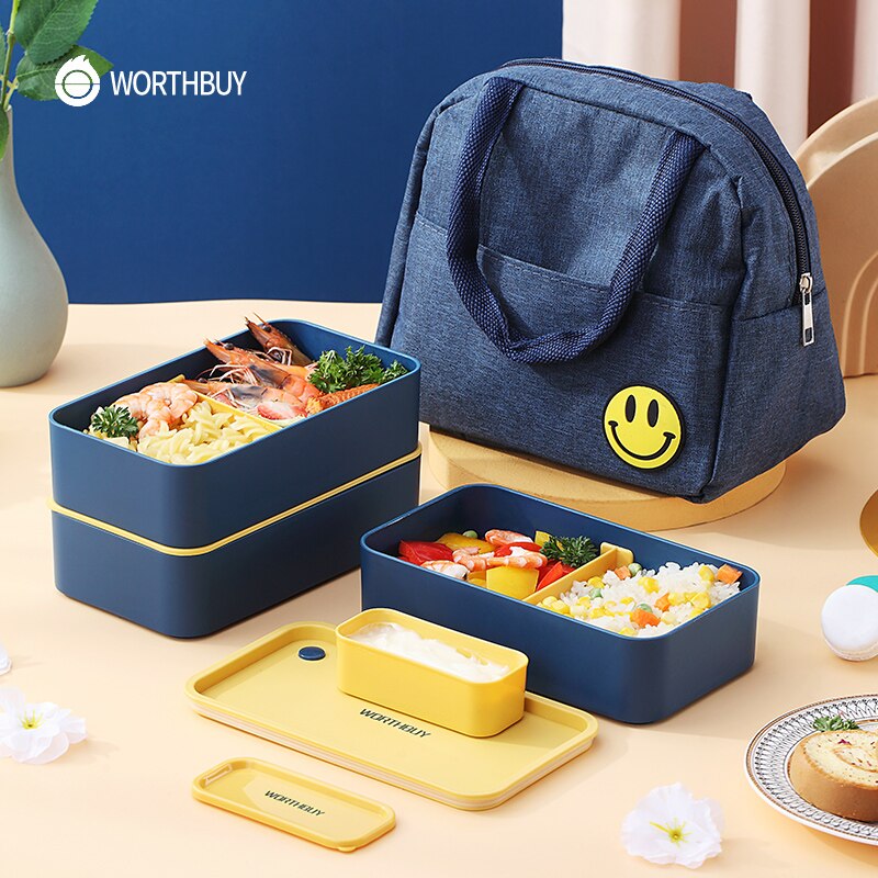 WORTHBUY Portable Lunch Box For Kids School Microwave Plastic Bento Box With Movable Compartments Salad Fruit Food Container Box