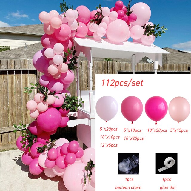 Hot Pink Chrome Rose Gold  Balloon Arch Garland Wedding Birthyday Baby Shower Party Background Decor Globos Kids Toys